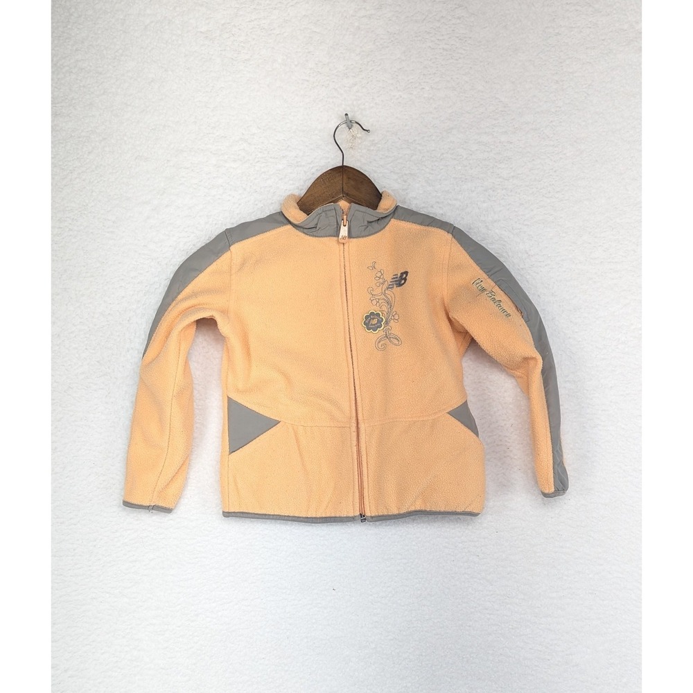 New Balance Youth Kids Zip Up Fleece Embroidered Flowers Yellow Sweater 6Y